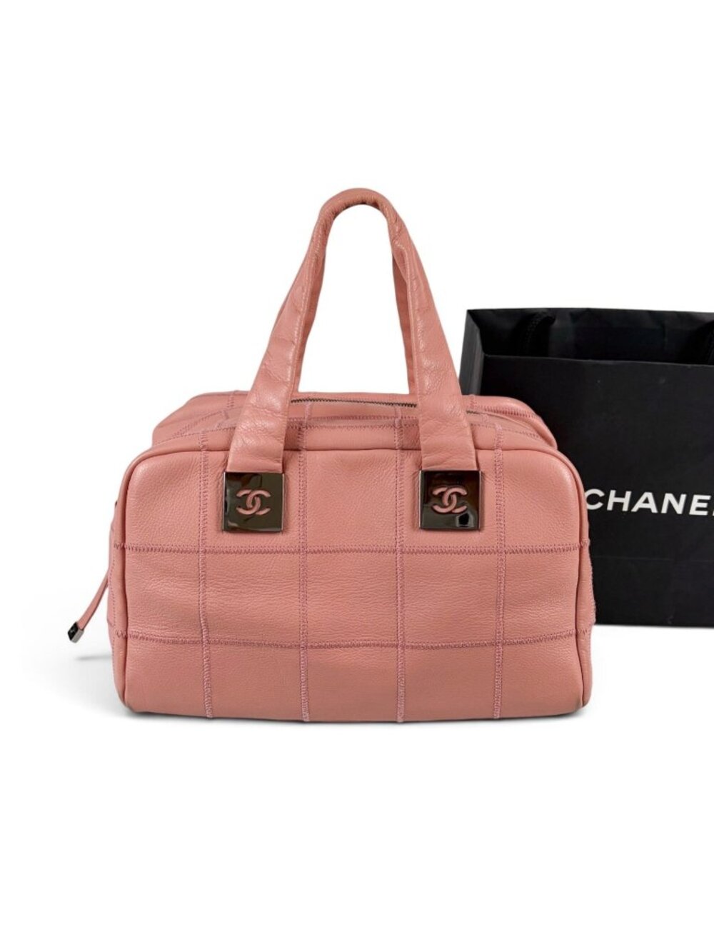 Chanel Choco Bar Bowling Bag Pink Caviar Leather